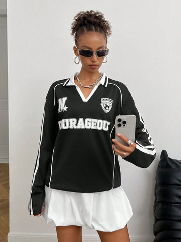 Women's Sportswear Graphics White Over Size Long Sleeve Jersey T Shirt