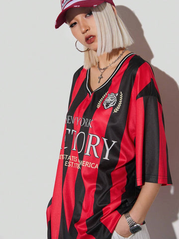 Women's Spring/Summer Sportswear Football T-Shirt, Oversized T Shirt,Workout Tops,Football Jersey NEW YORK VICTORY UNITED STATES OF AMERICA EST 1788