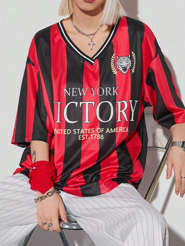 Women's Spring/Summer Sportswear Football T-Shirt, Oversized T Shirt,Workout Tops,Football Jersey NEW YORK VICTORY UNITED STATES OF AMERICA EST 1788