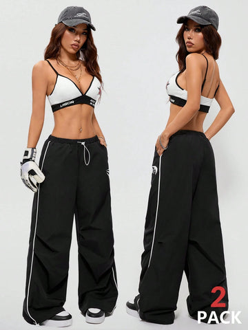 Women's Spring Sportswear Going Out Graphics Sports Bra With Coasters And Parachute Pants Two Piece Outfits