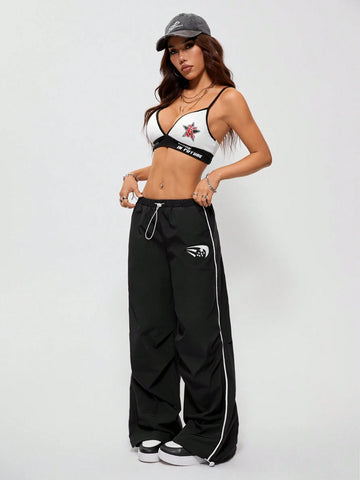 Women's Spring Sportswear Going Out Graphics Sports Bra With Coasters And Parachute Pants Two Piece Outfits