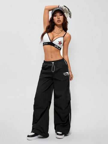 Women's Spring Sportswear Going Out Graphics Sports Bra With Coasters And Parachute Pants Two Piece Outfits