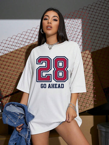 Coolane Women's Summer Loose Fit Round Neck Short Sleeve T-Shirt With Letter Print