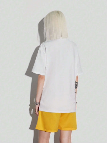 Women's Summer Loose T-Shirt & Shorts Set With Star, Moon, Music Festival & Letter Print