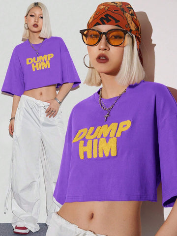 Women's Summer Round Neck Loose Dropped Shoulder Short Sleeve Number Print Casual T