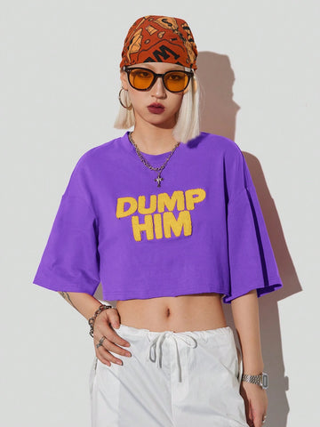 Women's Summer Round Neck Loose Dropped Shoulder Short Sleeve Number Print Casual T