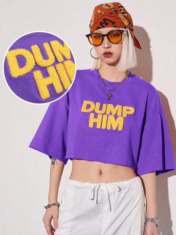 Women's Summer Round Neck Loose Dropped Shoulder Short Sleeve Number Print Casual T