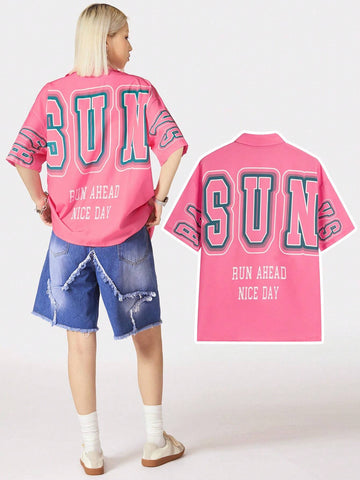 Coolane Women's Summer Streetwear Casual Graphics Slogan Loose Blouses Pink Graduation