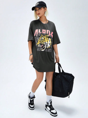 Women's Tiger & Letter Printed T-Shirt Dress