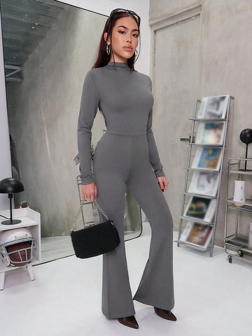 Women's Tight Bodycon Jumpsuit With Wide Leg Pants