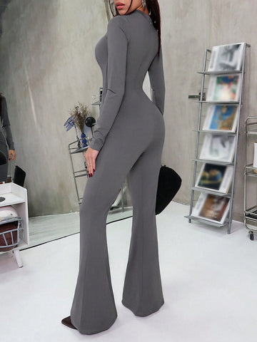 Women's Tight Bodycon Jumpsuit With Wide Leg Pants