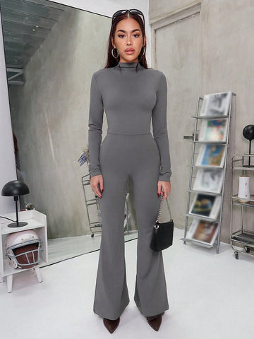 Women's Tight Bodycon Jumpsuit With Wide Leg Pants