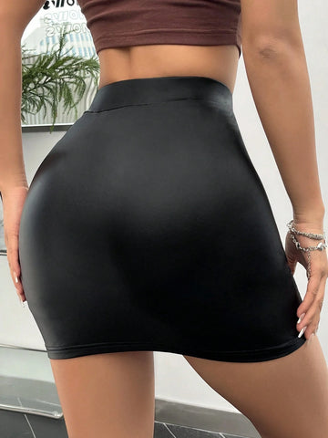 Coolane Zipper Pu Leather Wrap Bodycon Mini Skirt