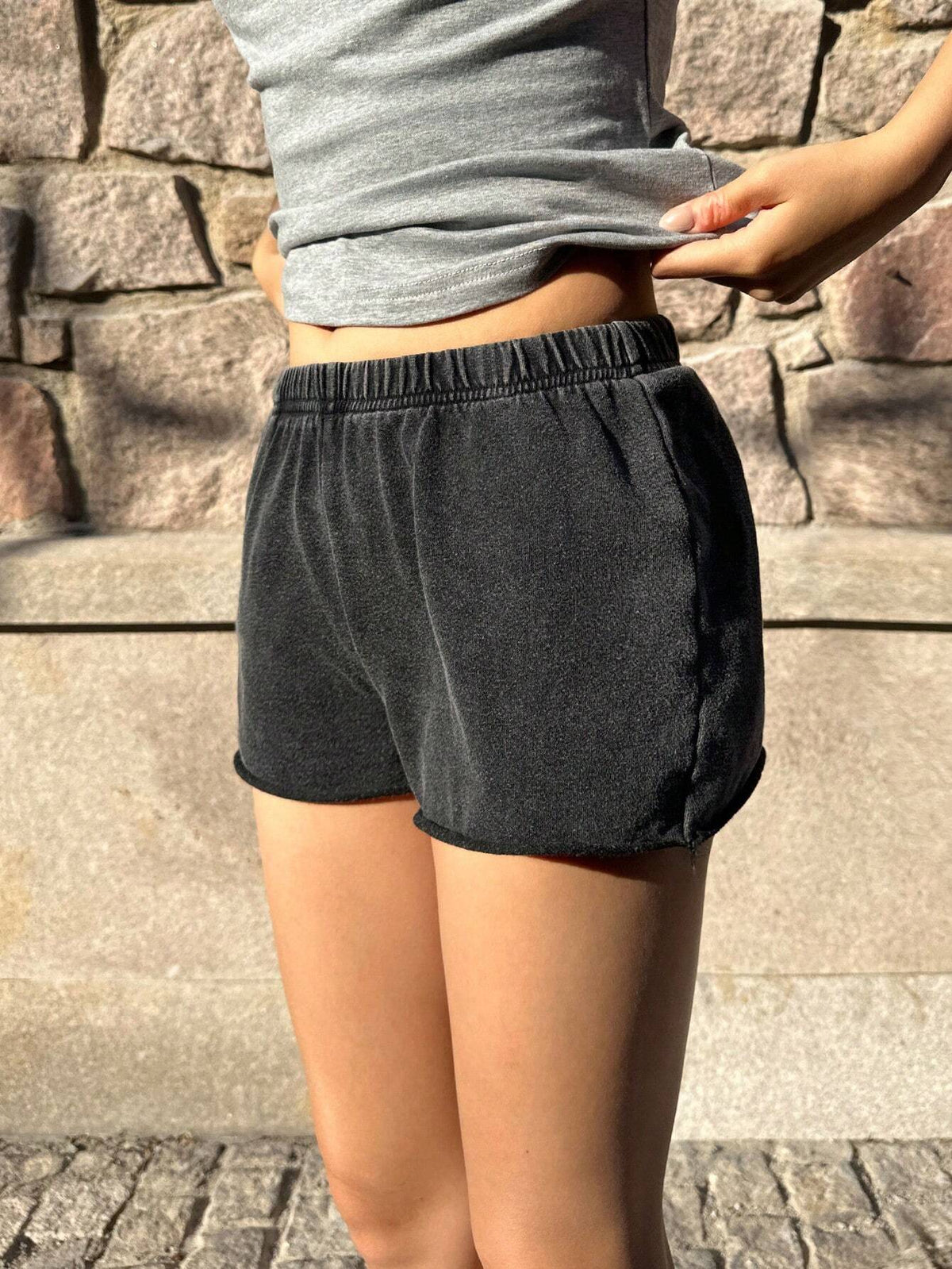 CovetEZ Women's Summer Casual Versatile Black Knitted Shorts