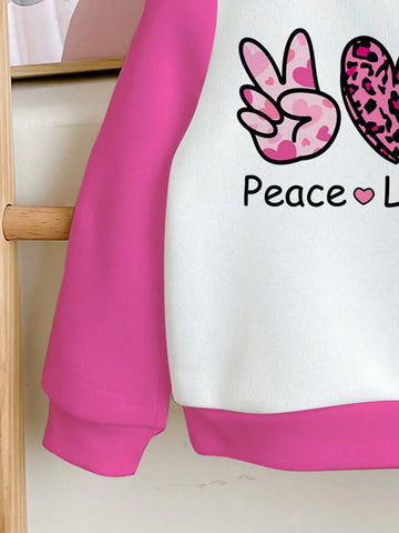 e Cartoon Bow, Leopard Heart Pattern, Pink Patchwork, Young Girls Casual Loose Fit Crew Neck Comfortable Everyday Knit Long Sleeve Sweatshirt, Suitable For Autumn/Winter