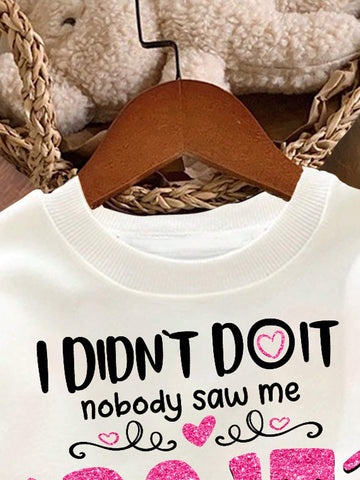 Cute Cartoon Heart & Slogan Print Casual Daily Cozy Knit Thick Long Sleeve Sweatshirt For Young Girls, Suitable For Autumn/Winter