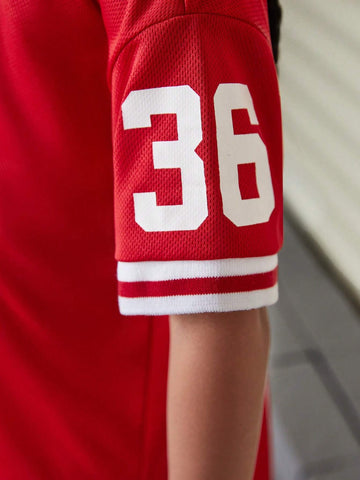 Cute Casual Young Girl's College-Style Short Sleeve Dress With Letter Print,Back-To-School ,Daily Wear