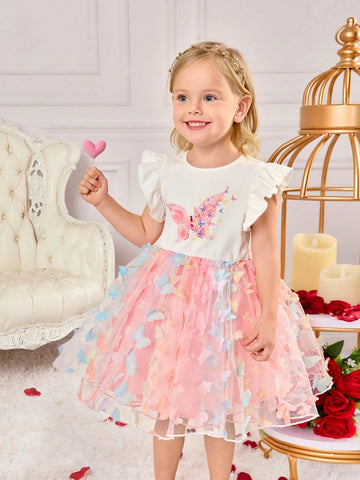 Cute Summer Knit Butterfly Pattern Mesh Girls Dress
