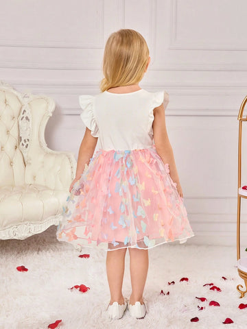 Cute Summer Knit Butterfly Pattern Mesh Girls Dress