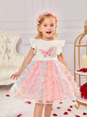 Cute Summer Knit Butterfly Pattern Mesh Girls Dress