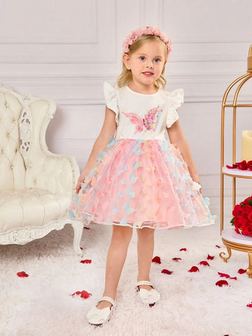 Cute Summer Knit Butterfly Pattern Mesh Girls Dress