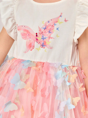 Cute Summer Knit Butterfly Pattern Mesh Girls Dress