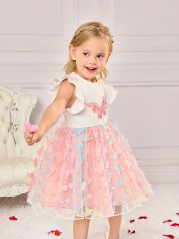 Cute Summer Knit Butterfly Pattern Mesh Girls Dress