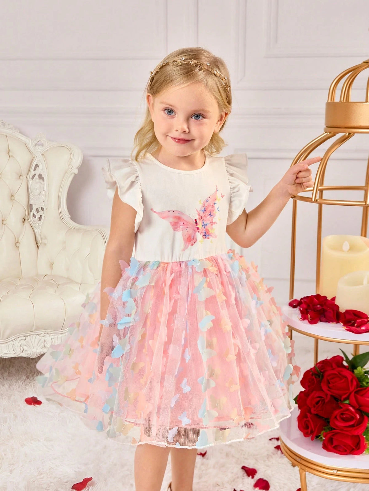 Cute Summer Knit Butterfly Pattern Mesh Girls Dress