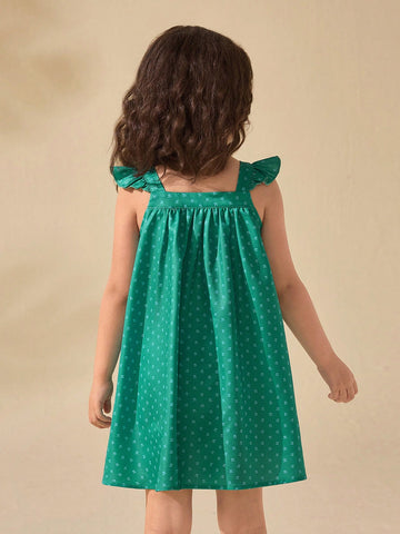 Young Girl Floral Pattern Cap Sleeve Summer Vacation Dress