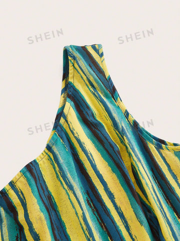 One Shoulder Sleeveless Striped Wide Leg Jumpsuit