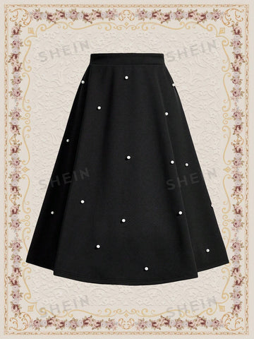 DECDS Pearls Beaded Flare Skirt Club Women Outfits Concert Summer Women Long Skirt Summer Skirt Vi