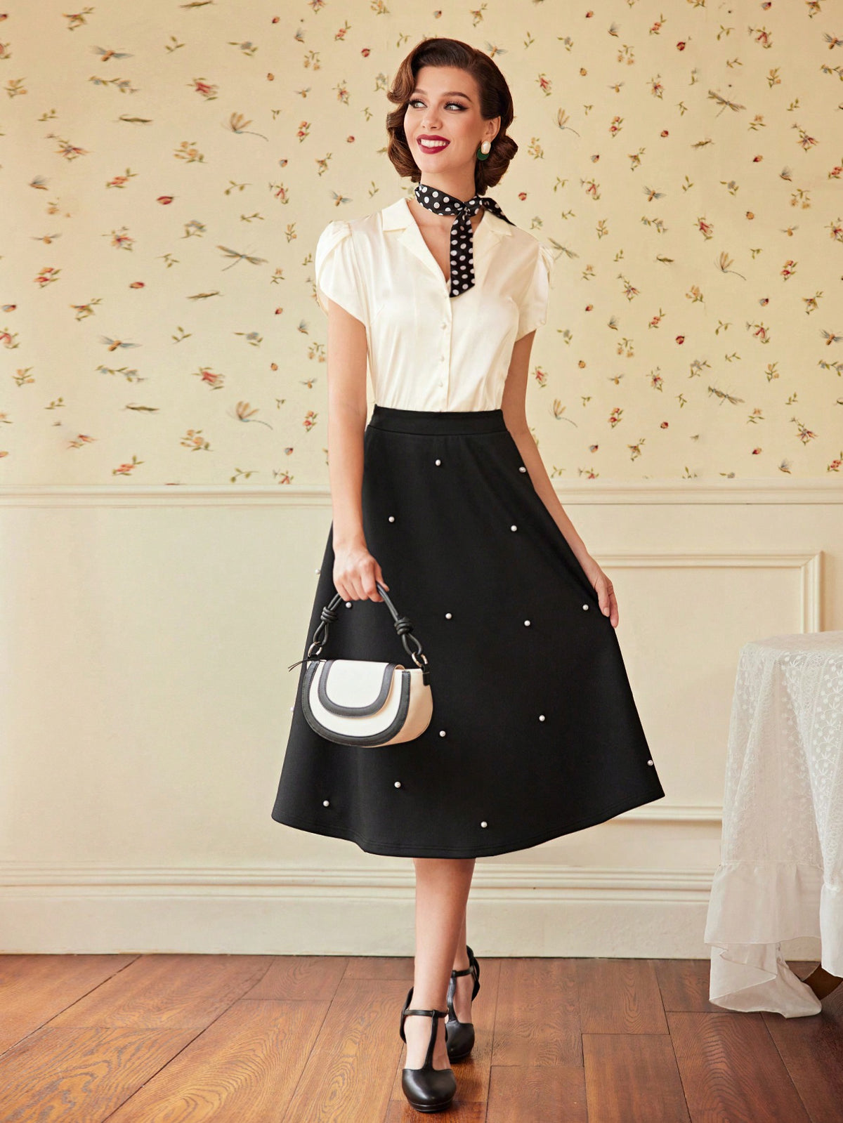 DECDS Pearls Beaded Flare Skirt Club Women Outfits Concert Summer Women Long Skirt Summer Skirt Vi