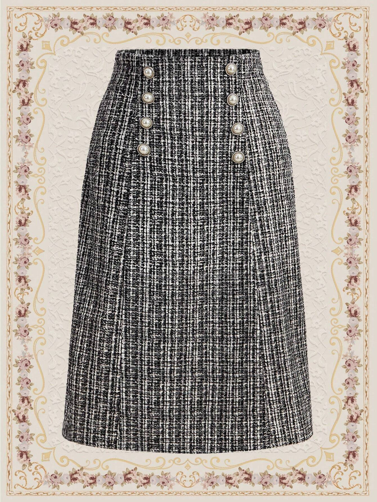 DECDS Plaid Pattern Double Breasted Tweed Skirt Concert Long Skirt Vintage Clothes Winter Women Clothes