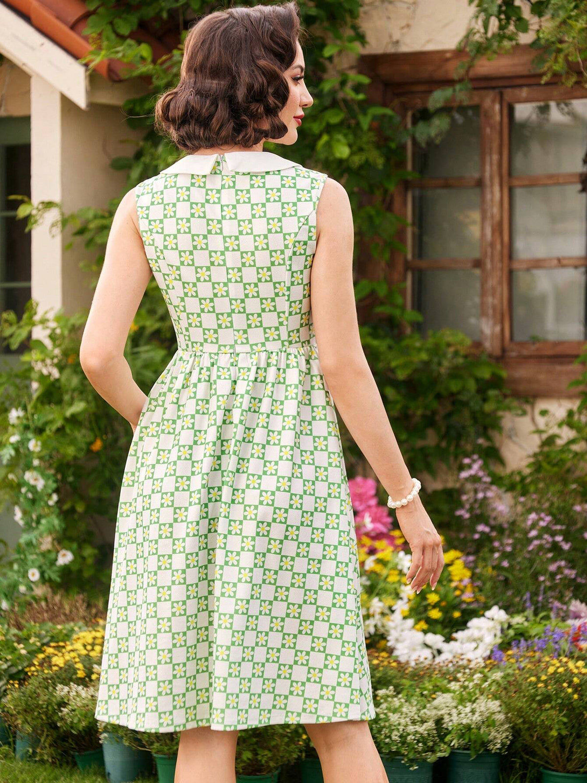 Retro Elegant Women's Loose Dress, Spring/Summer, Floral Plaid Printed Patchwork, Peter Pa