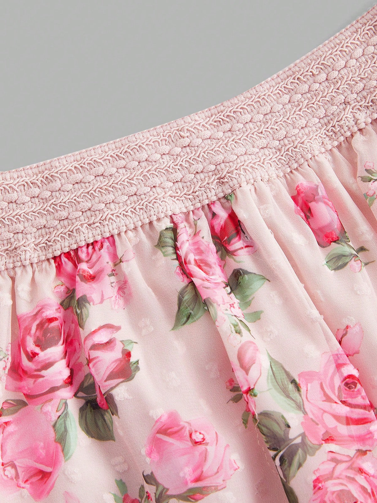 DECDS Rose Print Chiffon Umbrella Skirt With Frill Hem, Vintage Style Summer Women Long Skirt Summer S