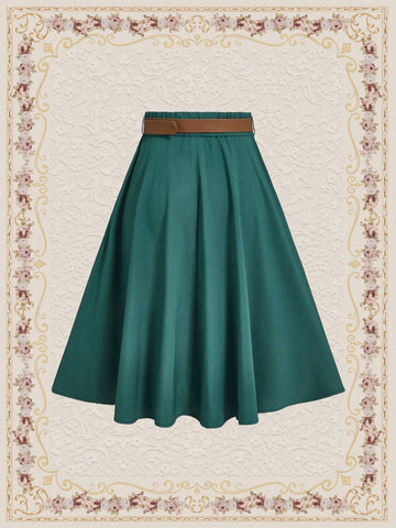 DECDS Vintage Casual Loose Fit Button Detail A-Line Skirt With Flared Hem For Spring/Summer Summer C