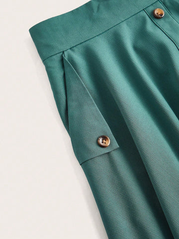 DECDS Vintage Casual Loose Fit Button Detail A-Line Skirt With Flared Hem For Spring/Summer Summer C