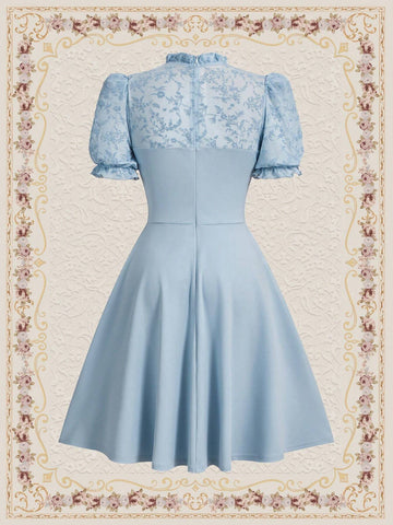 Vintage Elegant Flower Print Velvet Short Sleeve Dress With Cinched Waist Kentucky Derby Dress E