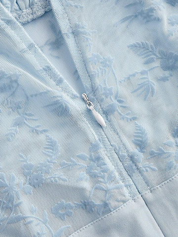 Vintage Elegant Flower Print Velvet Short Sleeve Dress With Cinched Waist Kentucky Derby Dress E