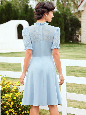 Vintage Elegant Flower Print Velvet Short Sleeve Dress With Cinched Waist Kentucky Derby Dress E