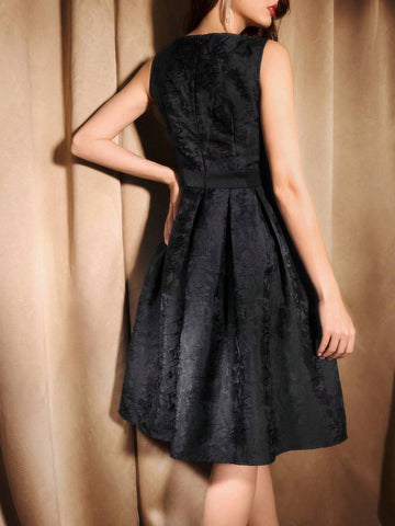 Elegant Women Dress With Bow Collar, Tight Fit And Flared Hem, Black