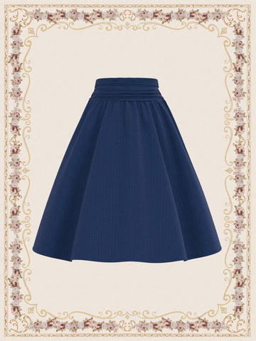 DECDS Vintage Elegant Women's A-Line Skirt, Spring/Summer, Loose Striped Texture Jacquard Vacation Skirt With Blue Reflective Pocket