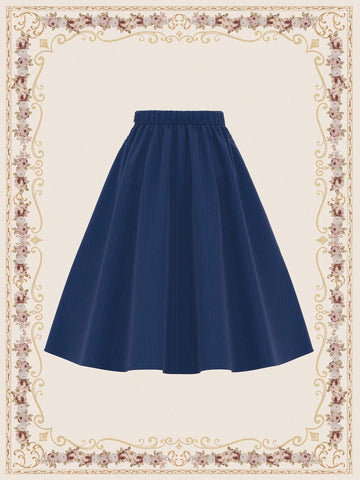 DECDS Vintage Elegant Women's A-Line Skirt, Spring/Summer, Loose Striped Texture Jacquard Vacation Skirt With Blue Reflective Pocket