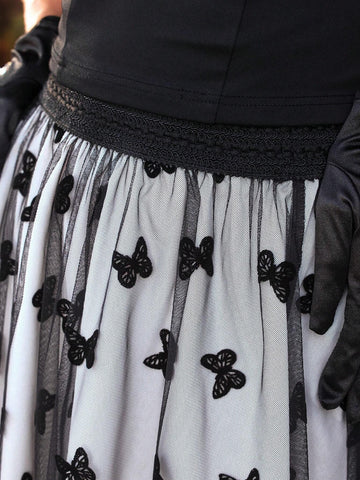 DECDS Vintage Elegant Women's Flocked Umbrella Skirt, Summer