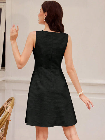 Vintage Elegant Women's Sheath Dress, Spring/Summer, Jacquard Texture, Round Neck,
