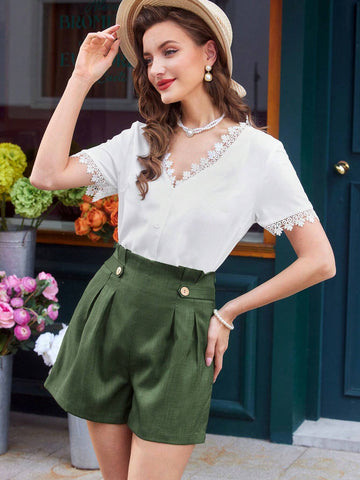 DECDS Vintage Office Lady Green Shorts, Summer
