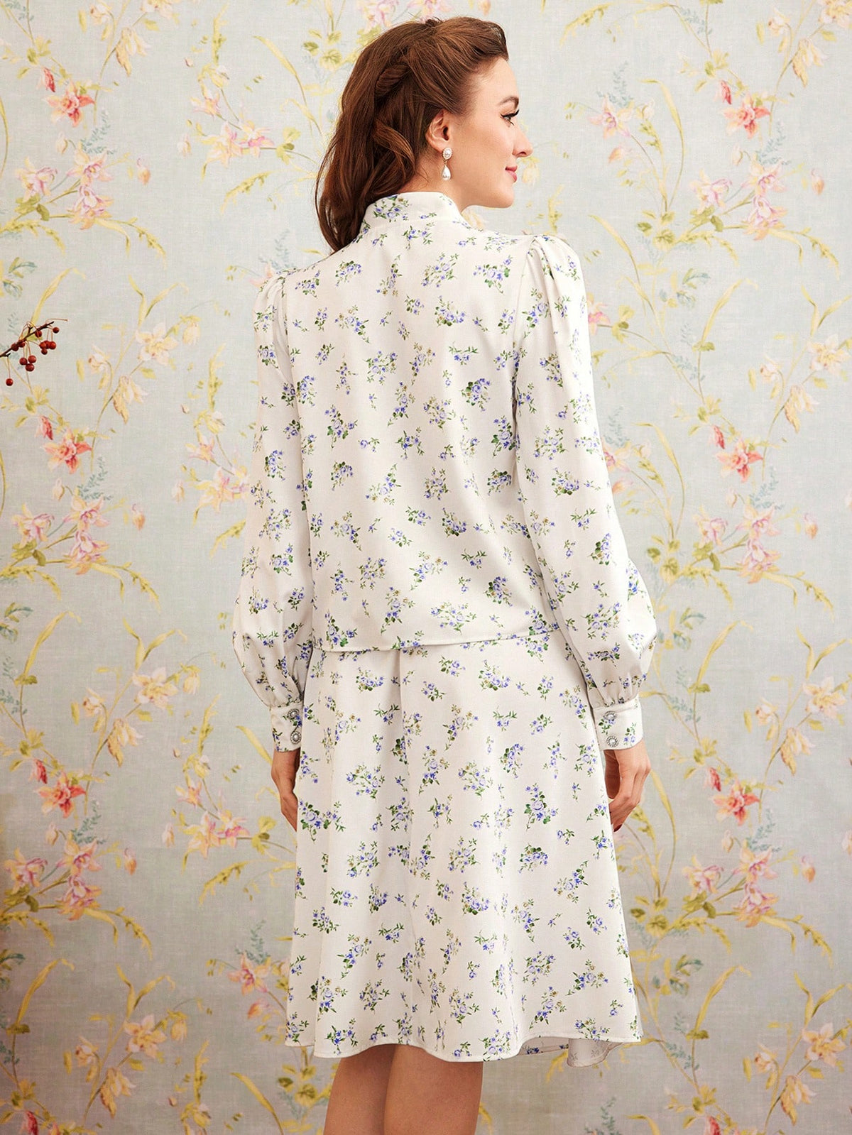 Women'S Floral Shirt And Skirt Two-Piece Set