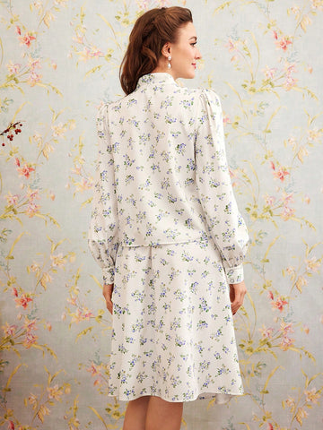 Women'S Floral Shirt And Skirt Two-Piece Set