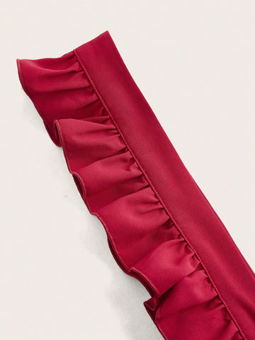 Women'S Ruffle Trim Overalls Wide Leg Flared Pants