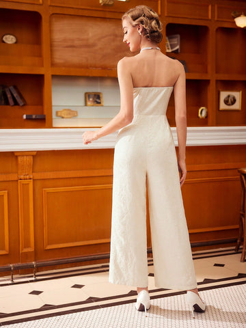 Women's Strapless Rose Jacquard Retro Jumpsuit